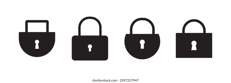 locked icon set, padlock icon symbol, sign. Unlock or open lock icons vector.