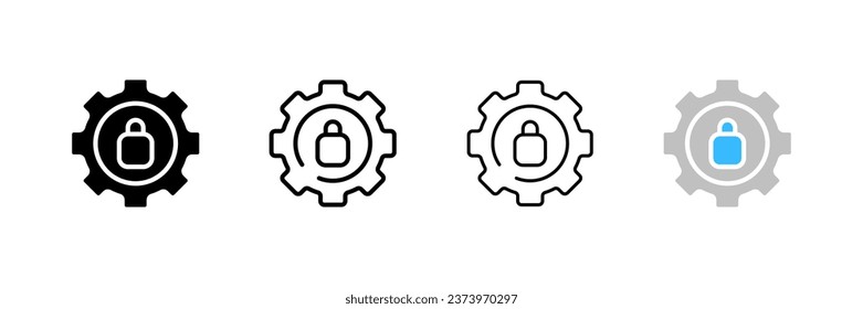 Locked icon settings. Different styles, lock in the gear, locked settings. Vector icons