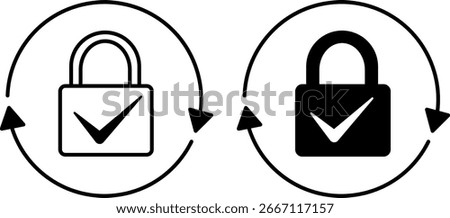 Locked Icons. Black and White Vector Illustration. Padlock. Access Restricted or Totally Closed. Data Security and Protection Concept