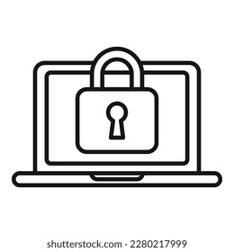 Umrissvektor für das Notebook-Symbol gesperrt. Datenschutz. Computer sicher