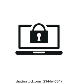 Locked laptop icon vector illustration. Padlock on isolated background. Safety sign concept.