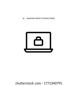 Ilustración del vector de línea simple de seguridad de portátil bloqueada. Trazo editable. 48x48 Pixel Perfecto.