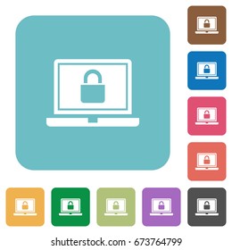 Locked laptop white flat icons on color rounded square backgrounds