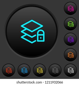 Locked layers dark push buttons with vivid color icons on dark grey background