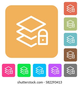 Locked layers flat icons on rounded square vivid color backgrounds.