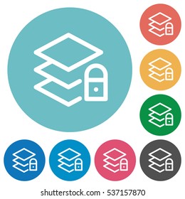Locked layers flat white icons on round color backgrounds