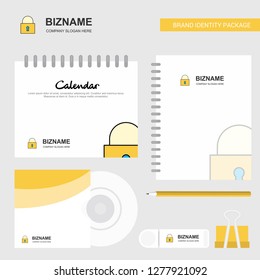 Locked  Logo, Calendar Template, CD Cover, Diary and USB Brand Stationary Package Design Vector Template