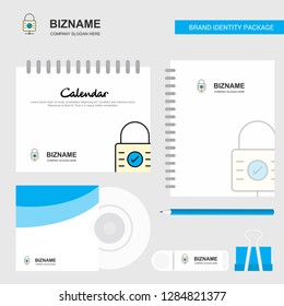 Locked  Logo, Calendar Template, CD Cover, Diary and USB Brand Stationary Package Design Vector Template