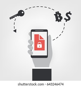 Locked Mobile Device, Valuable Business Data Lost, Ransomware Attack - Virus Infection, Malware, Fraud, Spam, Phishing, Email Scam, Hacking - IT Security Concept Design, Vector illustration