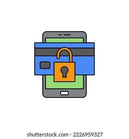 Icono de tarjeta de pago móvil bloqueada en color, aislado en fondo blanco 
