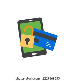 Locked mobile payment card icon in color, isolated on white background 