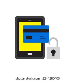 Locked mobile payment card icon in color, isolated on white background 