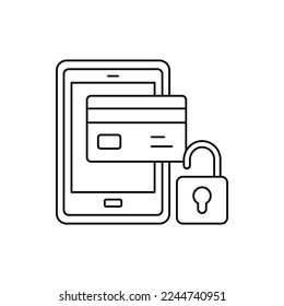 Locked mobile payment card icon in line style icon, isolated on white background