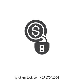 Locked money vector icon. filled flat sign for mobile concept and web design. Dollar money padlock glyph icon. Symbol, logo illustration. Vector graphics