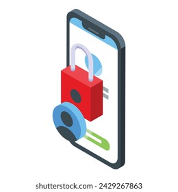 Locked online content icon isometric vector. Phone parental control. Service lock
