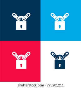 Locked padlock with chain four color material and minimal icon logo set in red and blue