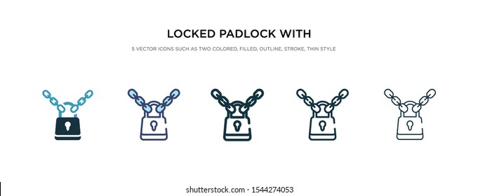 locked padlock with chain icon in different style vector illustration. two colored and black locked padlock with chain vector icons designed in filled, outline, line and stroke style can be used for