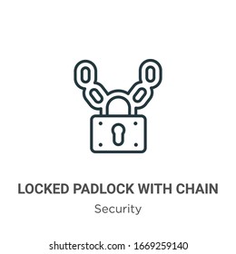 Locked padlock with chain outline vector icon. Thin line black locked padlock with chain icon, flat vector simple element illustration from editable security concept isolated stroke on white 