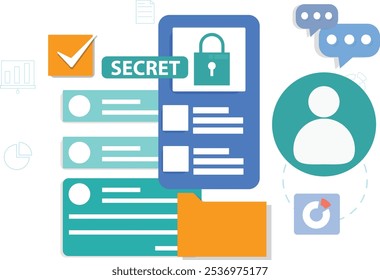 Locked with padlock folder. Confidential document. Secret security key for privacy protection. Modern flat vector illustration