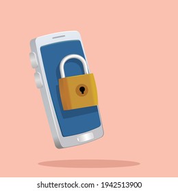 locked padlock in fornt of smartphone vector illustration