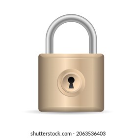 Locked Padlock gold isolated on white background. Door protection mechanism. Vector illustration
