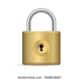 Locked Padlock gold isolated on white background. Door protection mechanism. Vector illustration