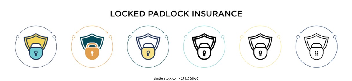 Locked padlock insurance icon in filled, thin line, outline and stroke style. Vector illustration of two colored and black locked padlock insurance vector icons designs can be used for mobile, ui,