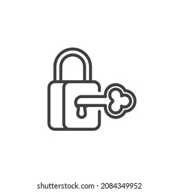 Locked padlock with key line icon. linear style sign for mobile concept and web design. Closed lock with key outline vector icon. Symbol, logo illustration. Vector graphics