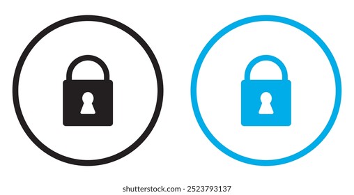 Locked padlock with keyhole flat color icons in circle shape outlines.