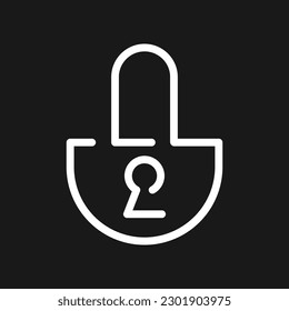 Locked padlock line icon on black background. Eps 10.