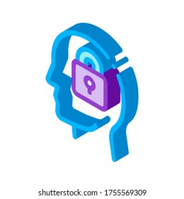 Locked Padlock In Man Silhouette Mind vector isometric sign. color isolated symbol illustration