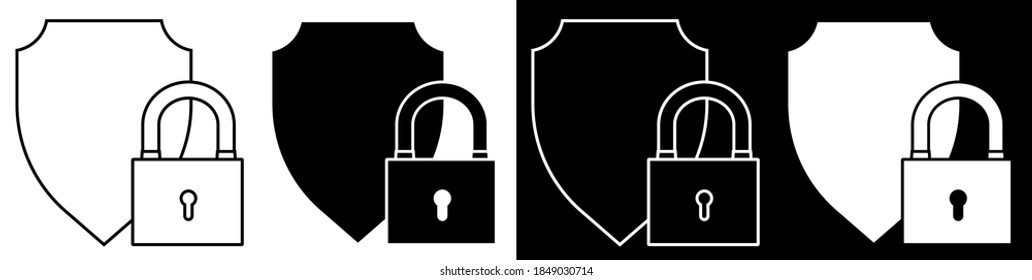 Locked padlock on background of shield. Reliable secure storage of information and property. Vector