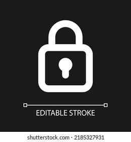 Locked padlock pixel perfect white linear ui icon for dark theme. Restriction. Security settings. Vector line pictogram. Isolated user interface symbol for night mode. Editable stroke. Arial font used