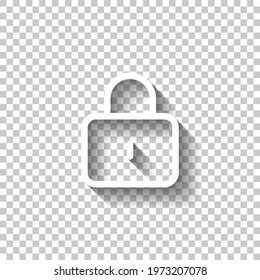 Locked padlock, private information, simple icon. White linear icon with editable stroke and shadow on transparent background