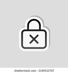 Locked padlock, private information, simple icon. Linear sticker, white border and simple shadow on gray background