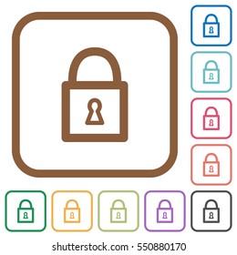 Locked padlock simple icons in color rounded square frames on white background