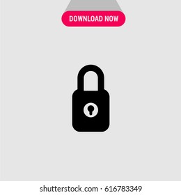 Locked Padlock Vector Icon, The symbol of black colour lock. Simple, modern flat vector illustration for mobile app, website or desktop app   