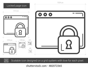 Locked page vector line icon isolated on white background. Locked page line icon for infographic, website or app. Scalable icon designed on a grid system.