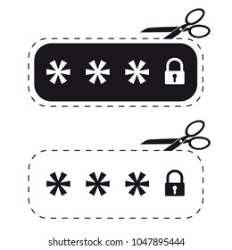 Locked Password Field - Cut Out Sticker With Scissor - Vector Icon Illustration
