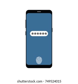 Locked phone and fingerprint scanner flat icon. Vector Illustration.