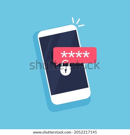 Locked phone icon. File protection. Entering password. Data security and privacy concept on smartphone display. Safe confidential information. Vector illustration