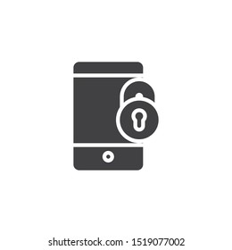 Locked phone vector icon. Smartphone with lock filled flat sign for mobile concept and web design. Mobile security glyph icon. Symbol, logo illustration. Vector graphics