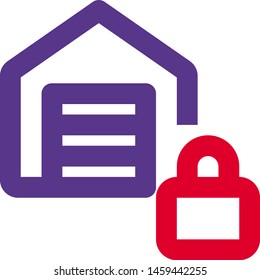 Locked pivate property warehouse with padlock symbol