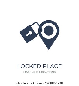 Locked Place icon. Trendy flat vector Locked Place icon on white background from Maps and Locations collection, vector illustration can be use for web and mobile, eps10