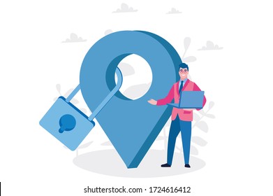 Lugar, mapas y ubicaciones bloqueados. Ilustración vectorial para banner web, infografía, móvil. 