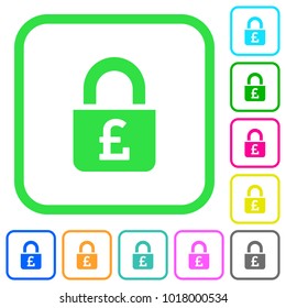 Locked Pounds vivid colored flat icons in curved borders on white background