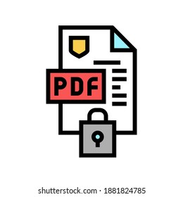 locked and protection pdf file color icon vector. locked and protection pdf file sign. isolated symbol illustration