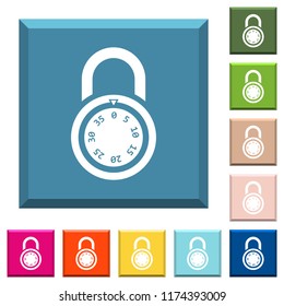 Locked round combination lock white icons on edged square buttons in various trendy colors