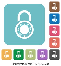 Locked round combination lock white flat icons on color rounded square backgrounds