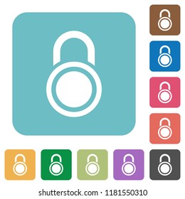 Locked round padlock white flat icons on color rounded square backgrounds
